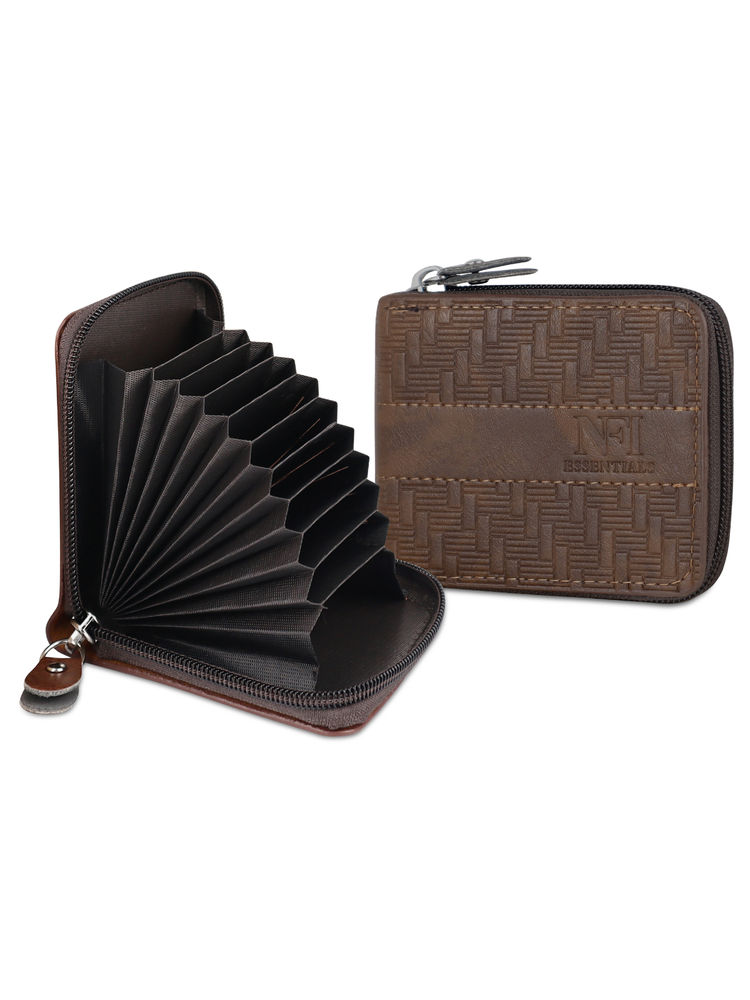 NFI Essentials PU Leather 11 Slots Card Holder for Men and Women Brown