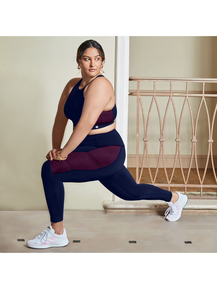 Nykd All Day High rise Color Block Breathable Leggings-NYK029-Peacoat-image-3