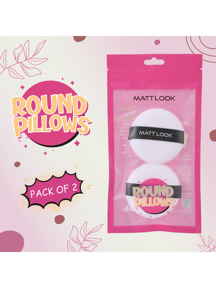 Matt look Round Pillows Powder White Puff - Pack Of 2-image-27