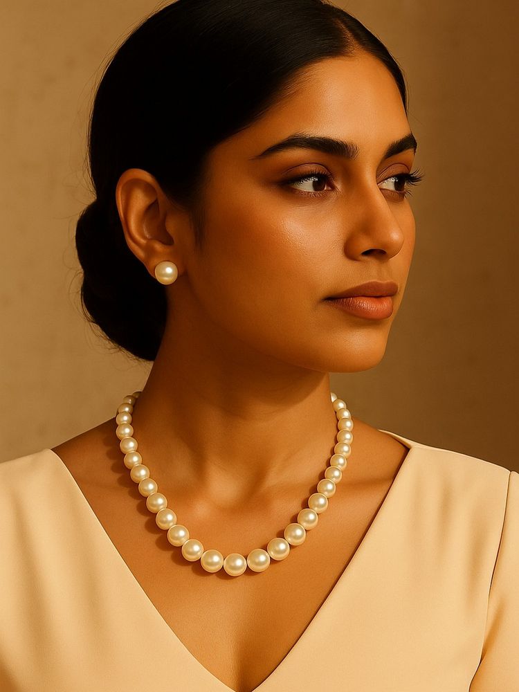 ISHKAARA Pearl Stud Earrings With White Pearl Necklace Jewellery Set-picture-18