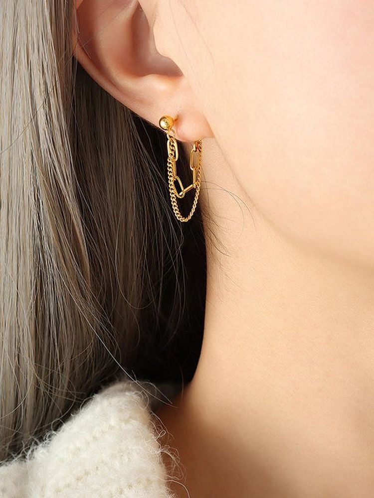 ISHKAARA Gold Lock Minimal Chain Earrings-picture-16