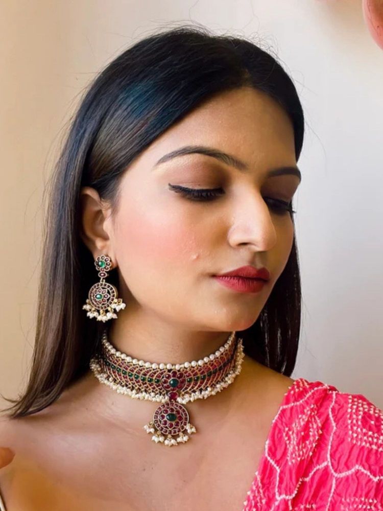 I Jewels Gold-Plated Polka Kundan Studded And Pearl Beaded Jewellery Set-image-43