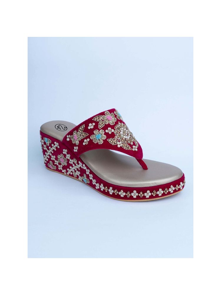 NR BY NIDHI RATHI Embellished Pink Wedges-picture-11