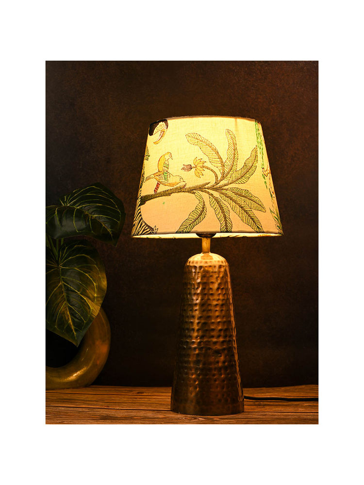 Green Girgit Golden Hammered V-Shaped Lamp with Taper Multicolour Green Shade-picture-10