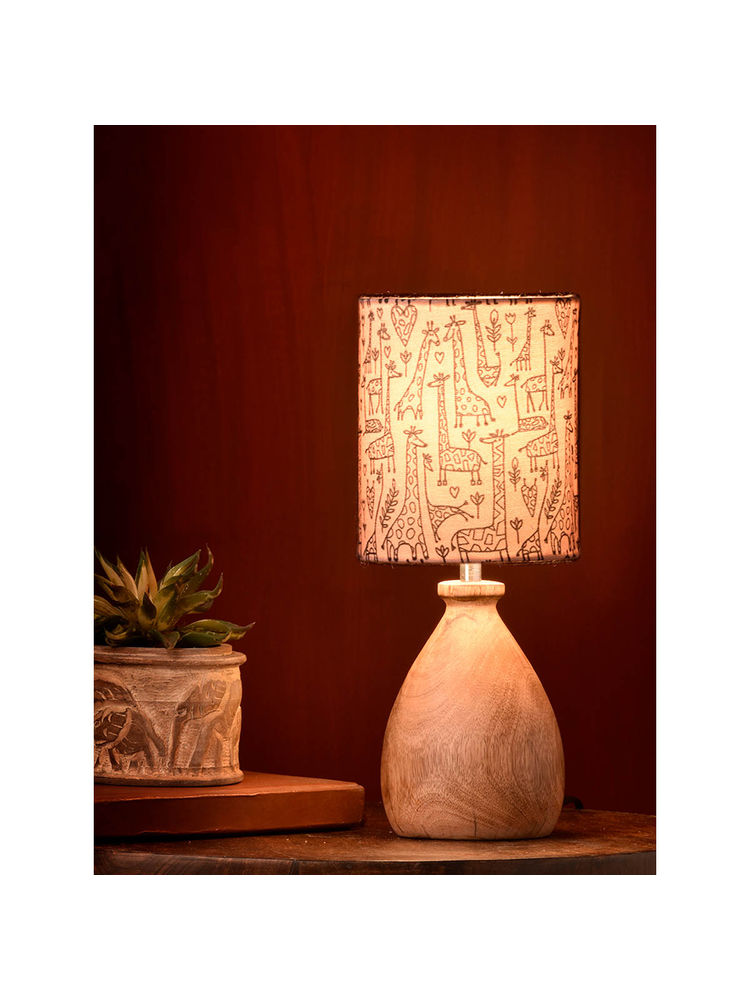 Green Girgit Wooden Dome Table Lamp Animal Printed Shade-image-14