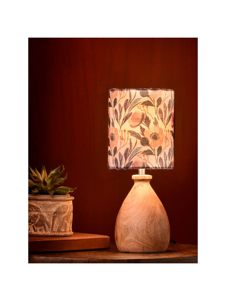 Green Girgit Wooden Dome Table Lamp Pink Floral Shade-image-44