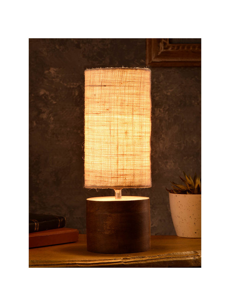 Green Girgit Wooden Log Table Lamp with White Jute Shade-picture-22