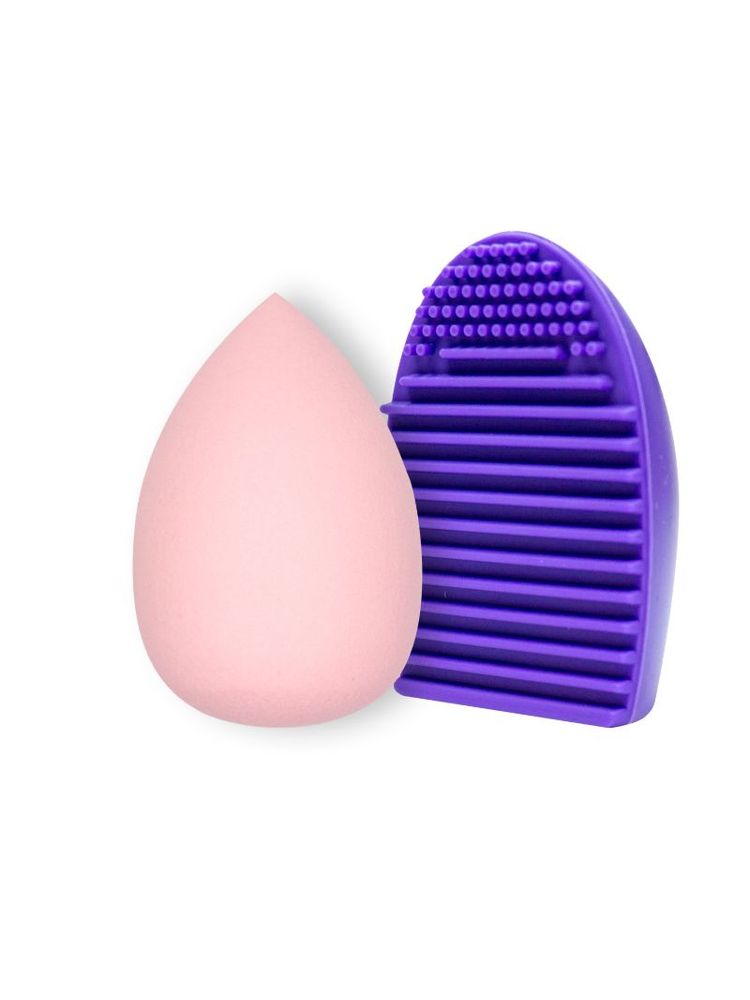Beautiliss Beauty Blend Makeup Puff Sponge & Silicone Makeup Brush Cleaner Set (Color May Vary)