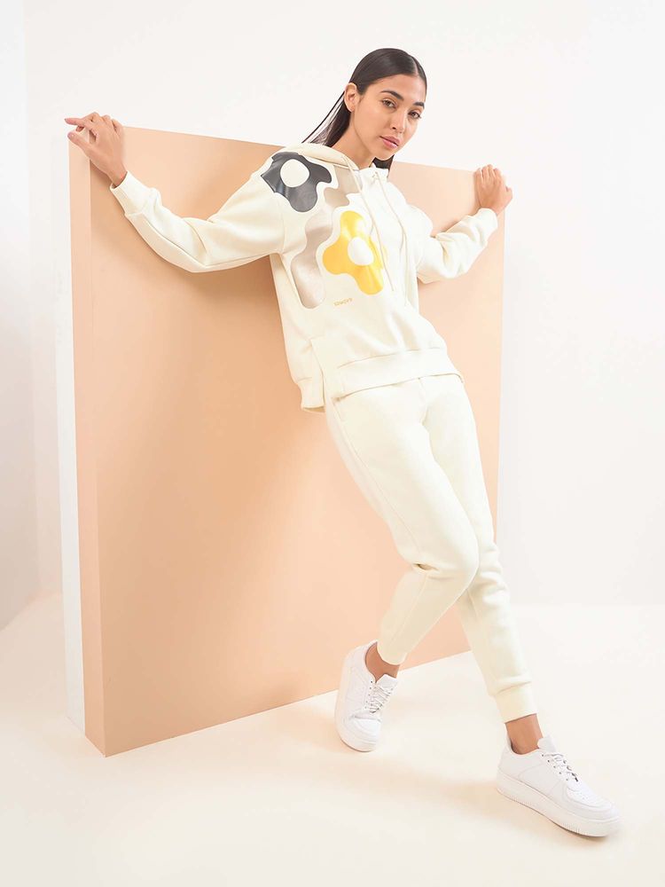 Sweet Dreams Women Cream Printed Sweatshirt with Joggers-image-49