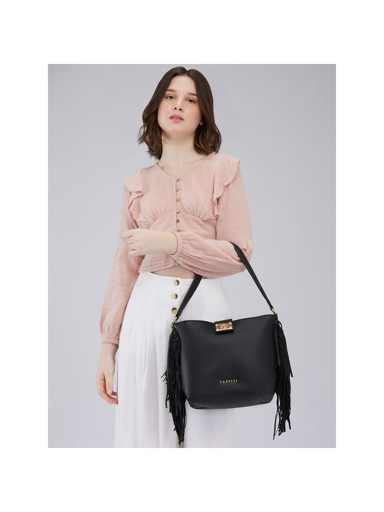 Caprese Women Black Cindy Hobo Handbag with Detachable Strap (M)-image-30