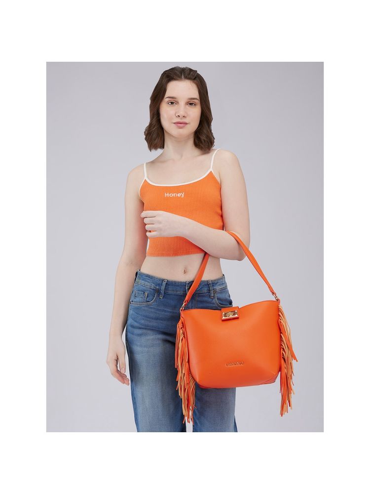 Caprese Women Orange Cindy Hobo Handbag with Detachable Strap (M)-image-26