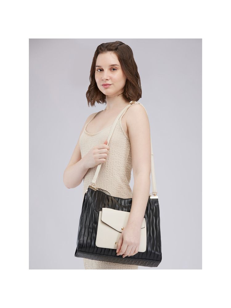 Caprese Women Black Shyla Hobo Handbag with Detachable Strap (L)-picture-14