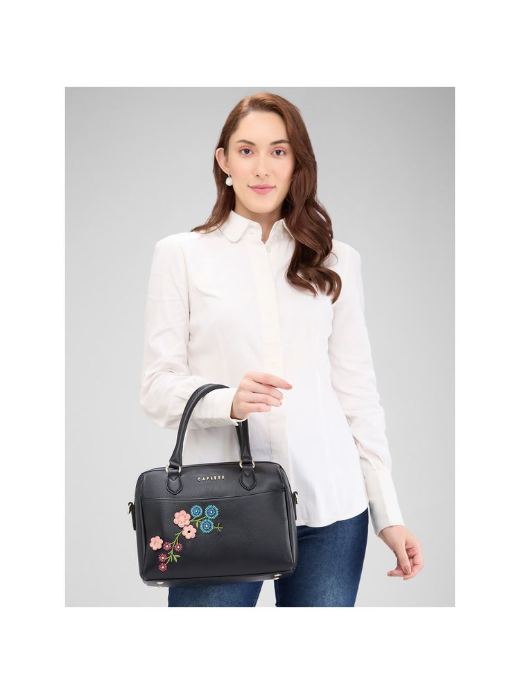 Caprese Women Black Erica Satchel Bag with Detachable Strap (M)-image-12