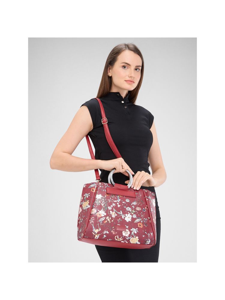 Caprese Women Red Fiorella Satchel Bag with Detachable Strap (L)-image-5