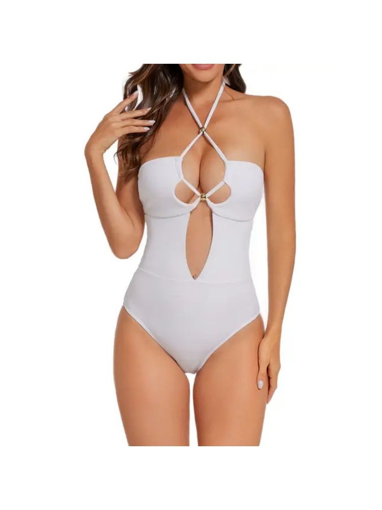 Addery White Elegant Cutout Halter One-Piece Swimsuit-picture-35
