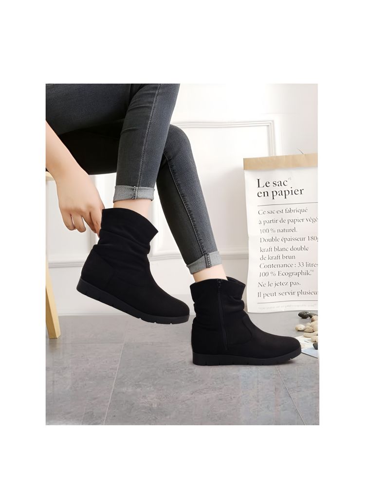 ELLE Black Women Zip Casual Boots