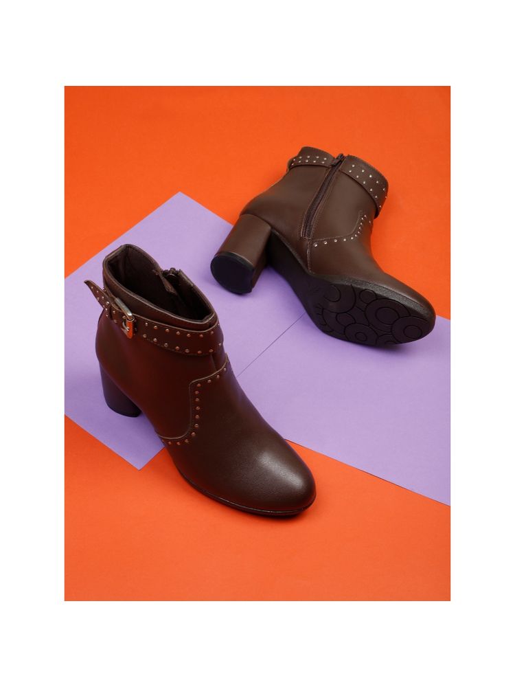 ELLE Brown Women Buckle Casual Boots-picture-12