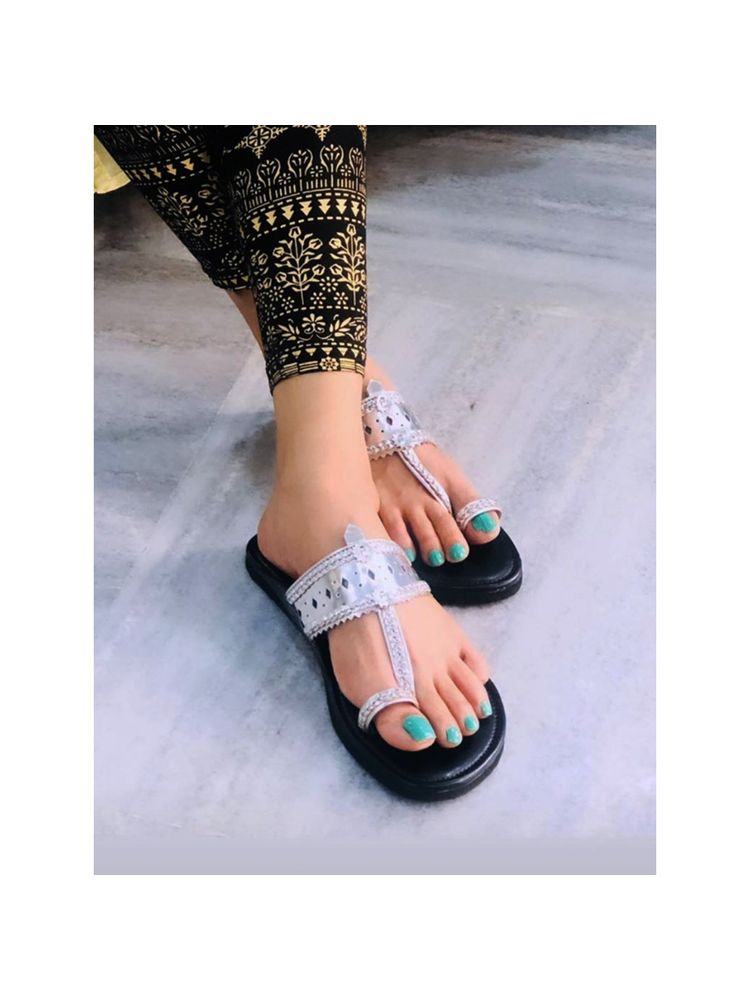 The Madras Trunk Black and Silver Haiku Slip On Flat Kolhapuri-picture-38