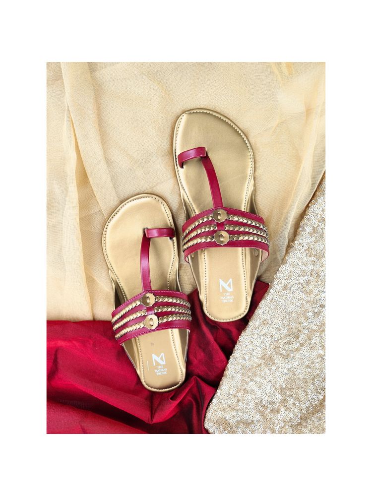 The Madras Trunk Antique Gold Haiku Ruhi Braided Flat Kolhapuri-image-38