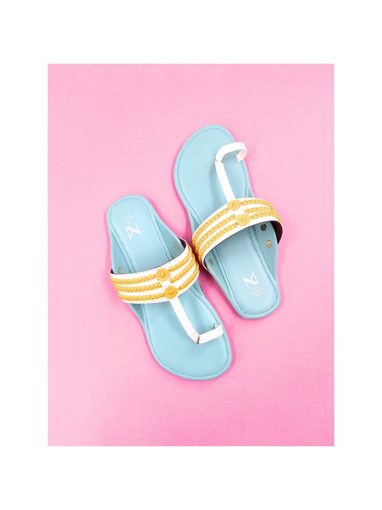 The Madras Trunk Blue White Haiku Ruhi Braided Flat Kolhapuri-image-42