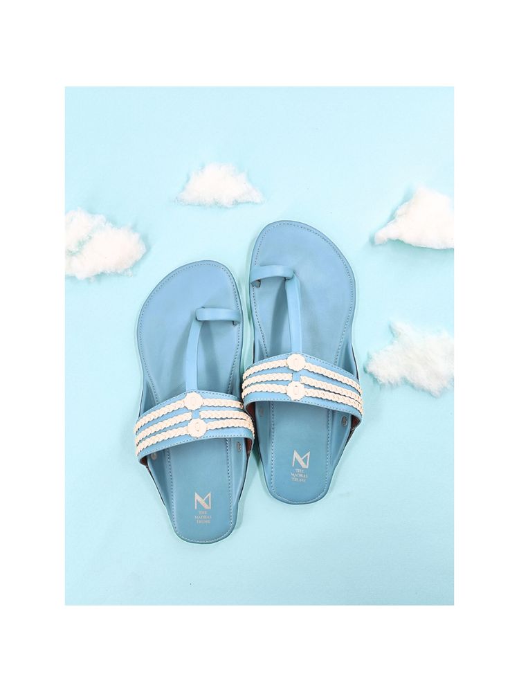 The Madras Trunk Blue Haiku Ruhi Braided Flat Kolhapuri-image-2