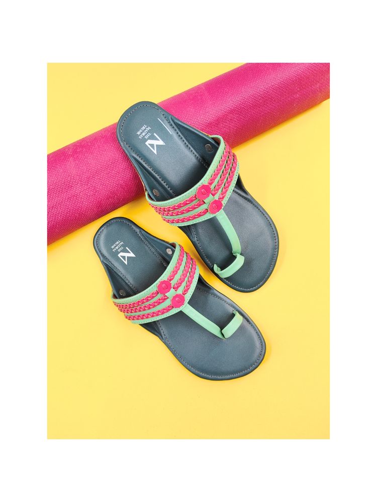 The Madras Trunk Teal Mint Haiku Ruhi Braided Flat Kolhapuri-image-3