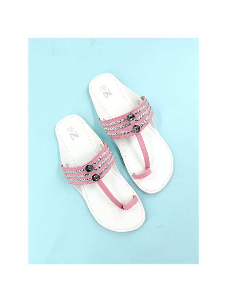 The Madras Trunk White Pink Haiku Ruhi Braided Flat Kolhapuri-image-21