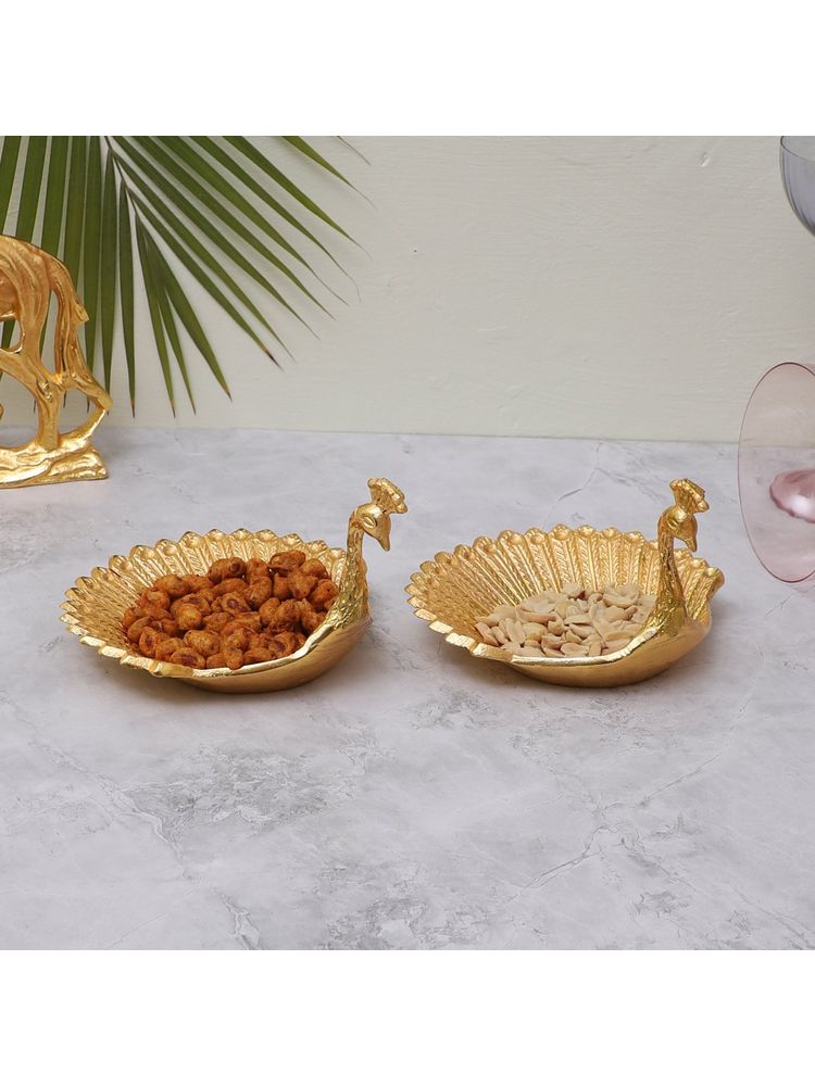 Amaya Decors Peacock Aluminium Platter (Pack of 2)-picture-3