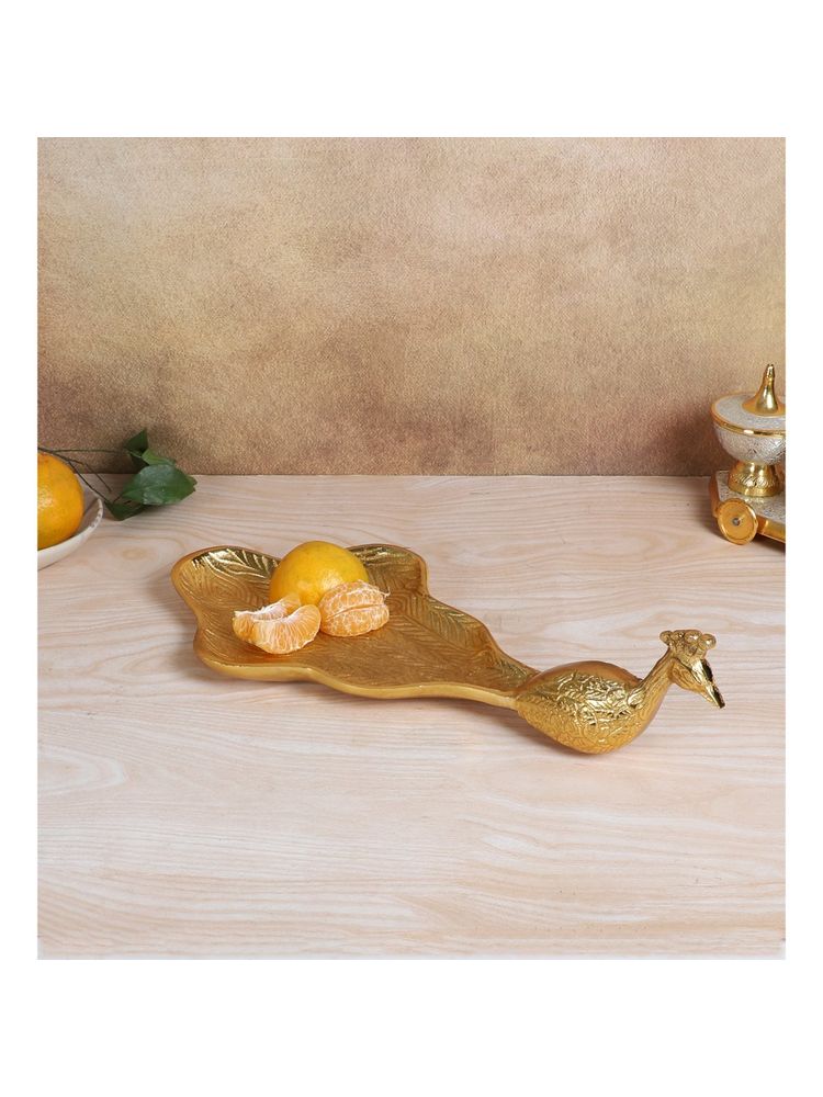 Amaya Decors Peacock Aluminium Gold Big Gifting Platter-picture-29