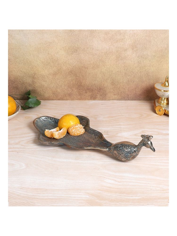 Amaya Decors Peacock Aluminium Silver Big Gifting Platter-picture-28