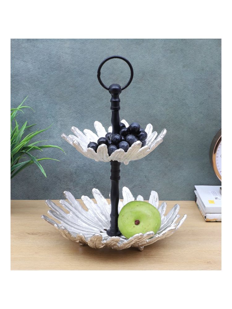 Amaya Decors Two Layer Silver & Black Aluminium Fruits Platter-image-30