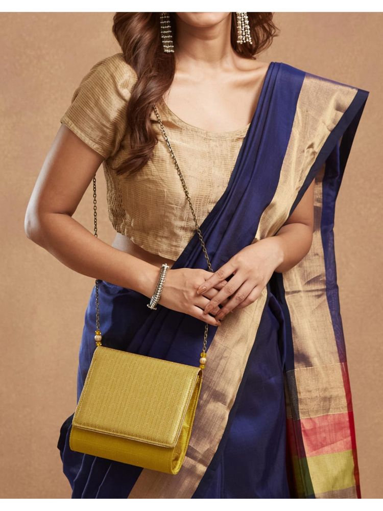 fabindia fashion Fabindia Yellow Polyester Clutch with Detachable Chain (M)-picture-15