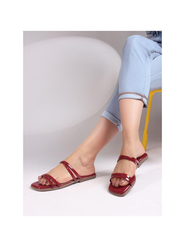 Carlton London Womens Slip-On Maroon Solid Open Toe Flats-image-39