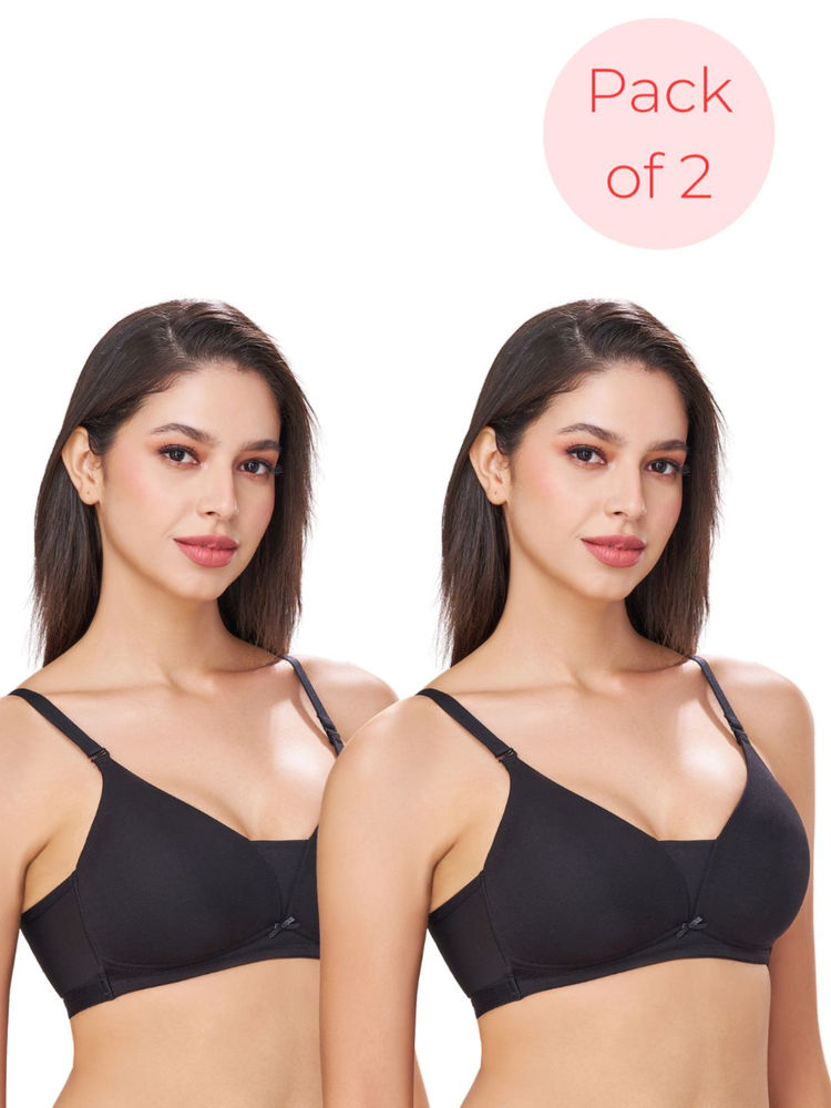 bodyline Pixie Black Seamless Wire-Free Padded T-Shirt Bra (Pack of 2)-image-16