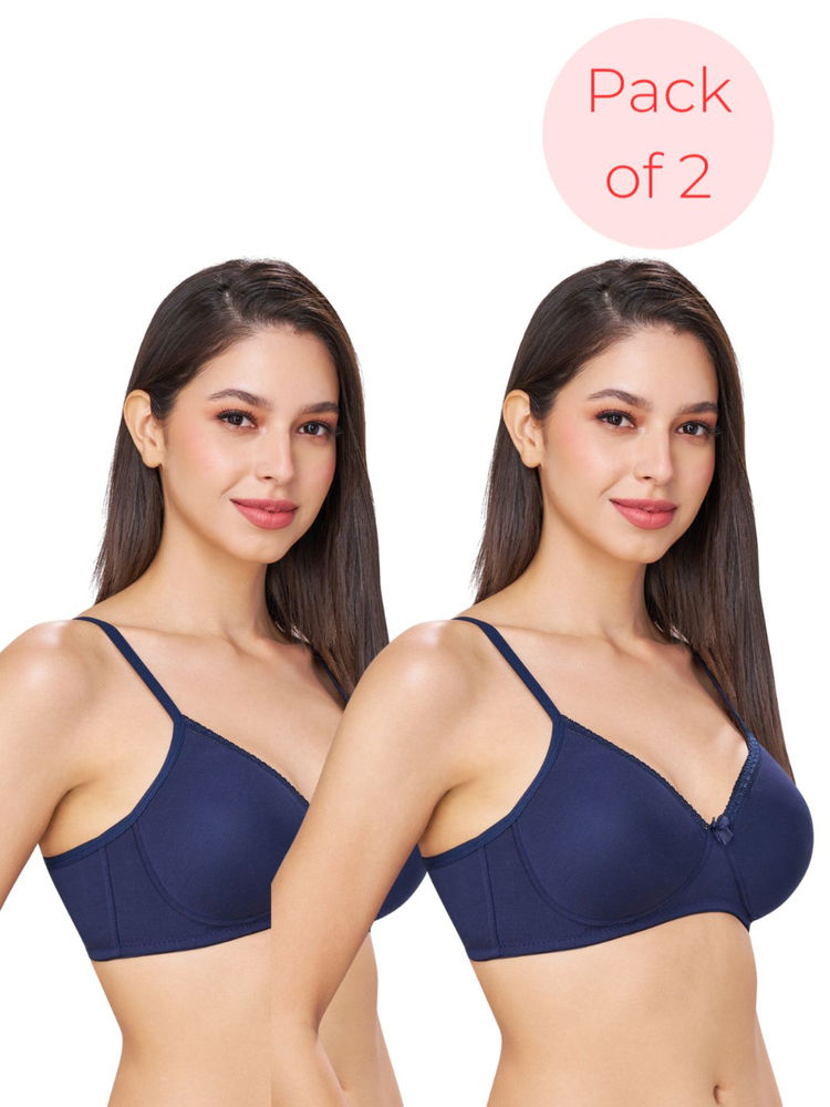bodyline Beth Navy Blue Seamless Wire-Free Padded T-Shirt Bra (Pack of 2)-picture-19