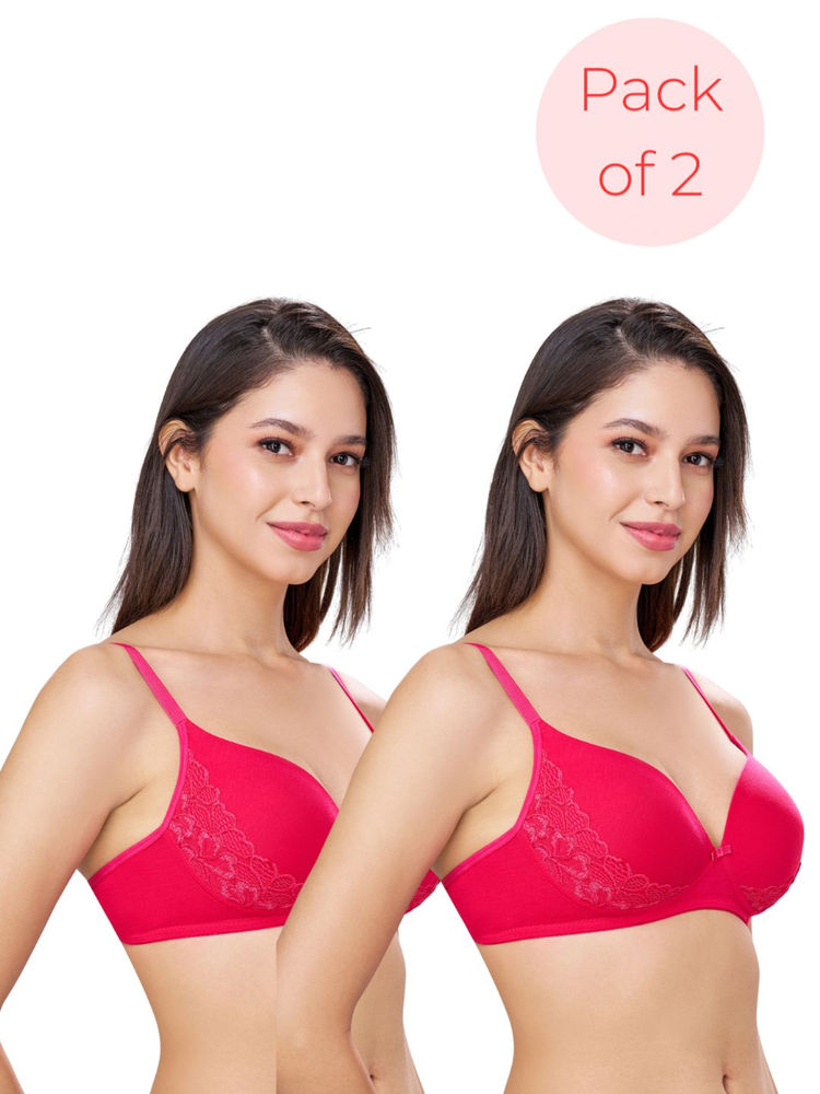bodyline Felicity Fushia Pink Glow Wire-Free Padded T-Shirt Bra (Pack of 2)-image-38