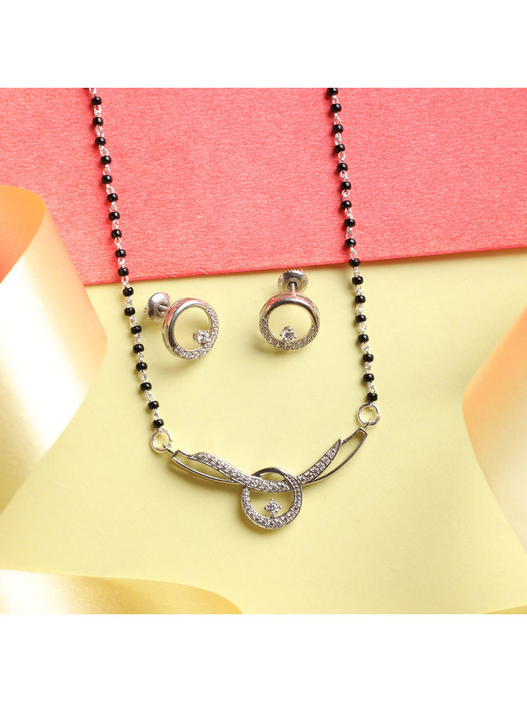 CLARA 925 Silver Evie Mangalsutra Tanmaniya Pendant Earring Chain Gift For Women (Set of 3)-image-35