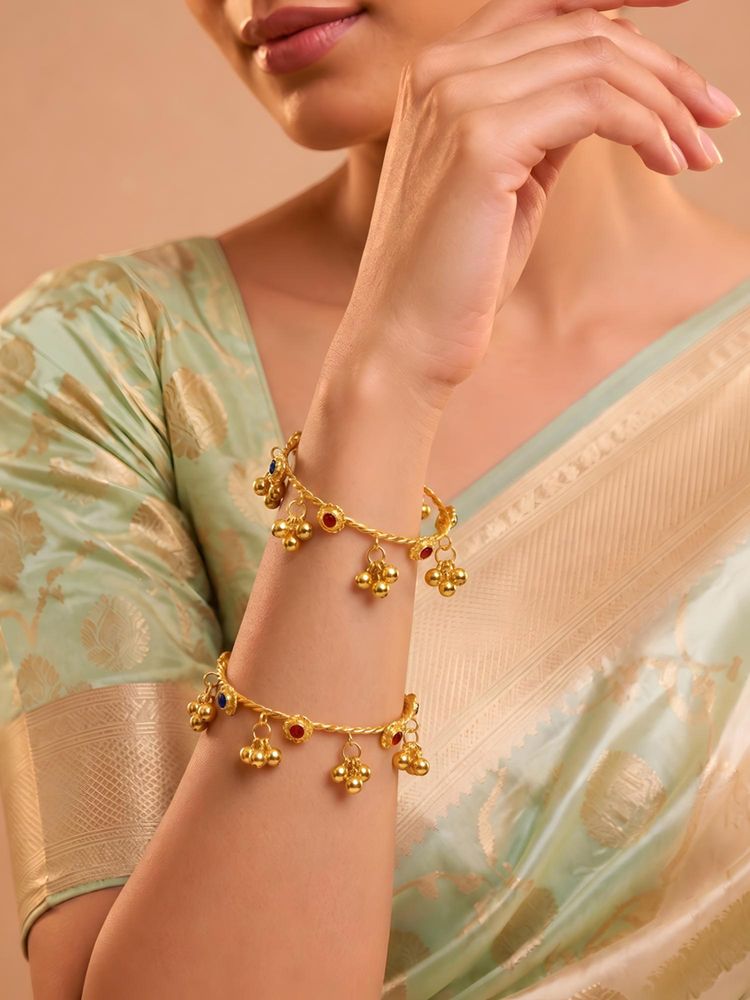 ADIVA Gold-Plated Multicolor Stone Ghungroo Charm Adjustable Kashmiri Bangles (Pack of 2)-picture-46