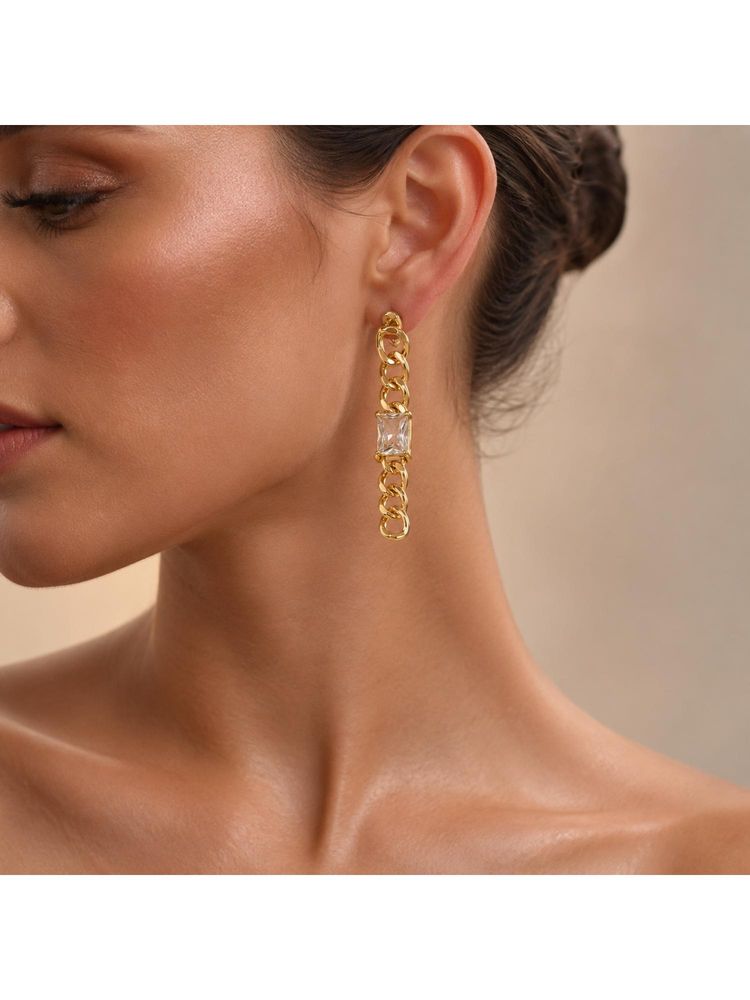 Salty Women Stainless Steel White Stones Pair of Earrings-image-36
