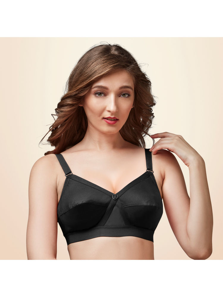 Trylo Krutika Plain Cotton Fabric Opulent Full Cup Bra - Black