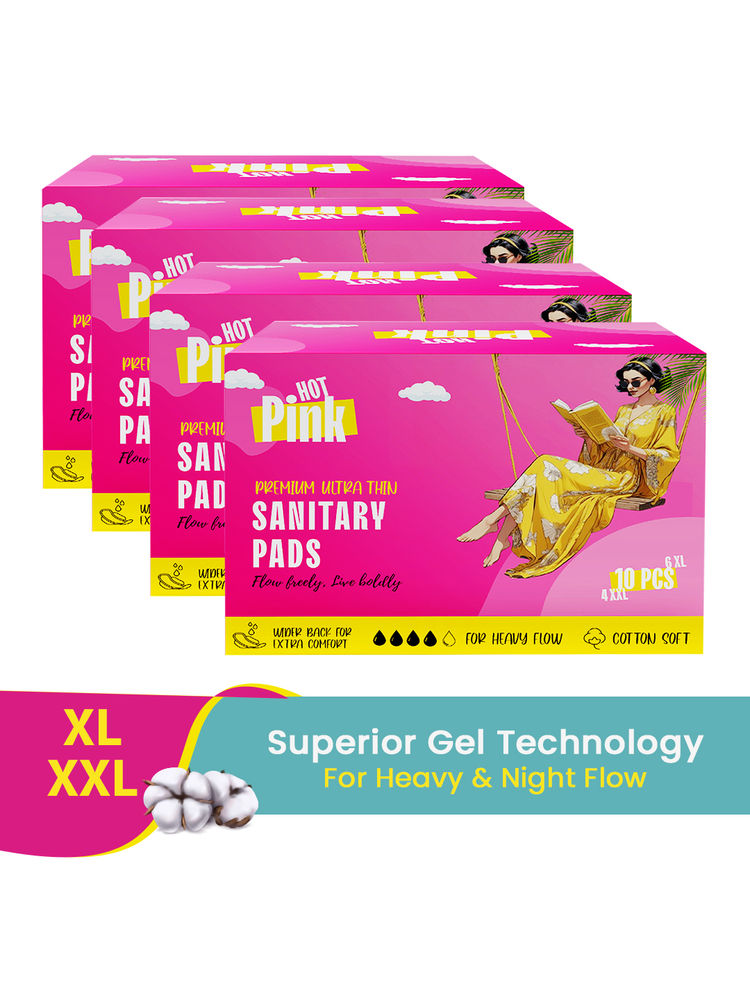 PINQ POLKA Hot Pink Sanitary Pads XXL & XL Rash Free Heavy Flow Double Wings Protection-image-43