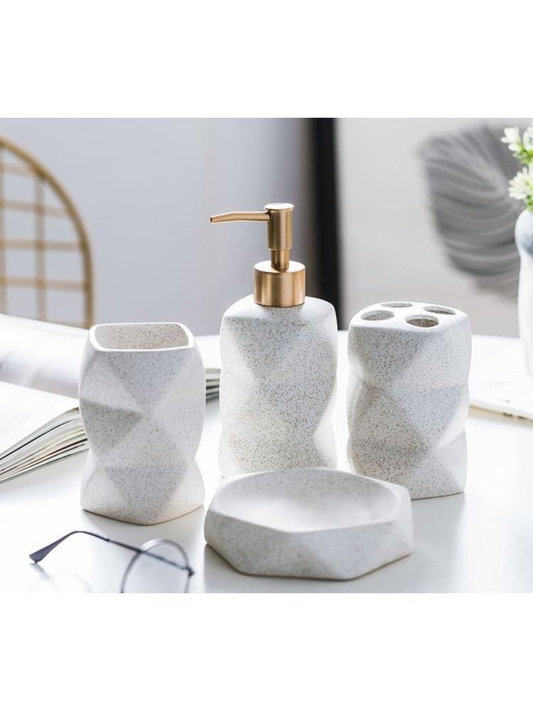 Kuber Industries Bathroom Accessories Ceramic Bathroom Tooth Brush Holder Set of 4 White-picture-13