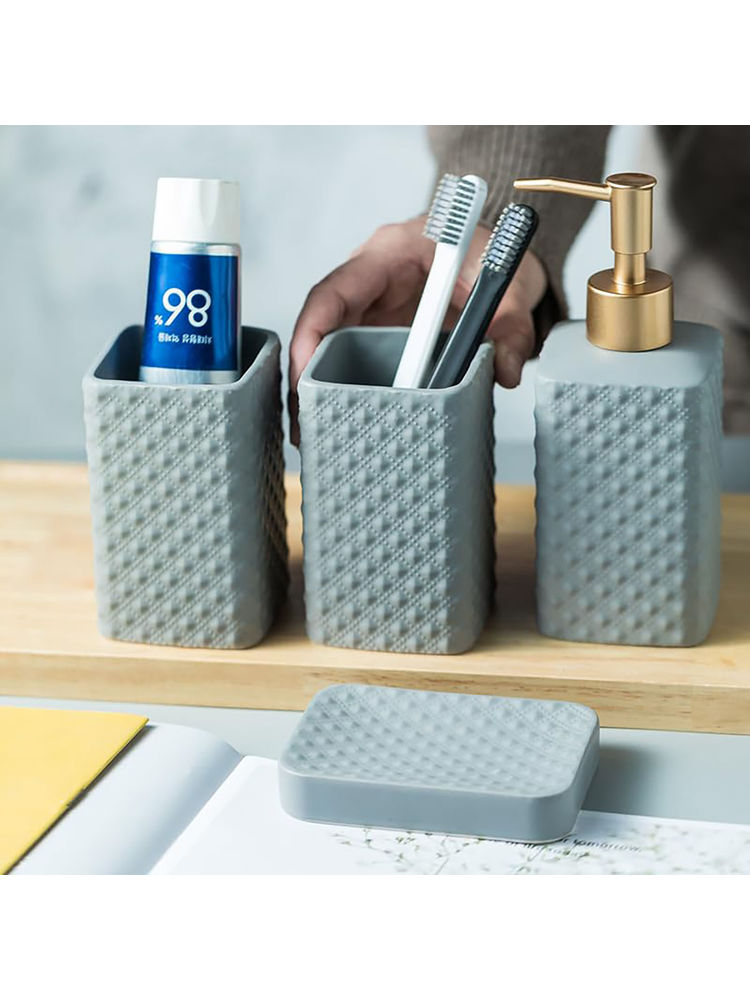 Kuber Industries Bathroom Accessories Ceramic Bathroom Tooth Brush Holder Set of 4 Gray-image-2