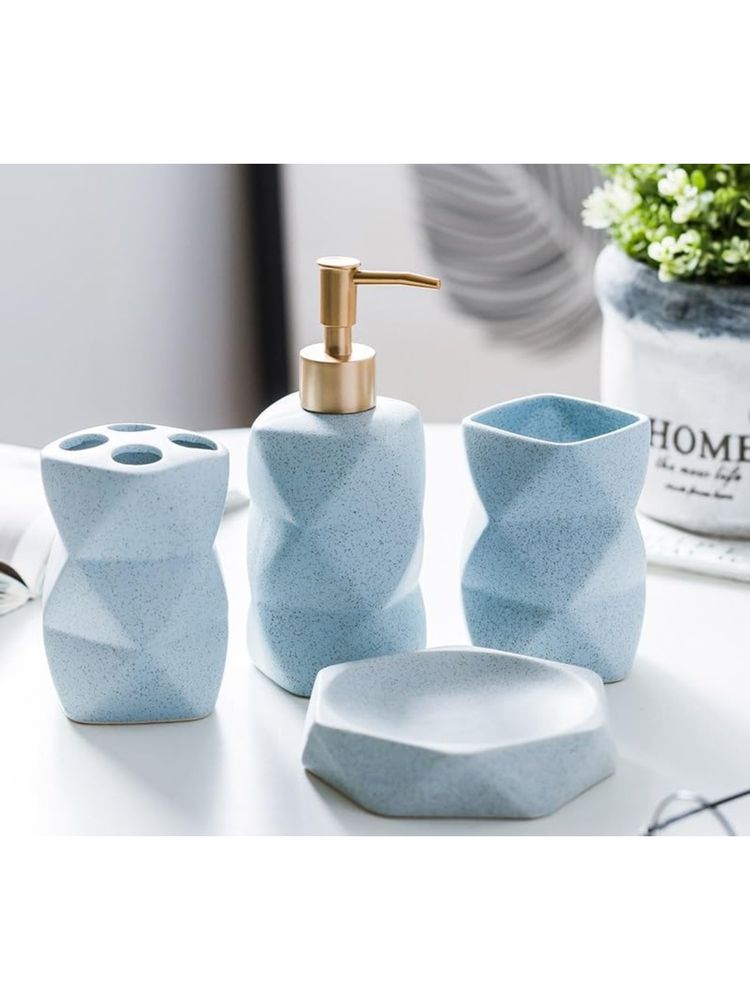 Kuber Industries Bathroom Accessories Ceramic Bathroom Tooth Brush Holder Set of 4 Blue