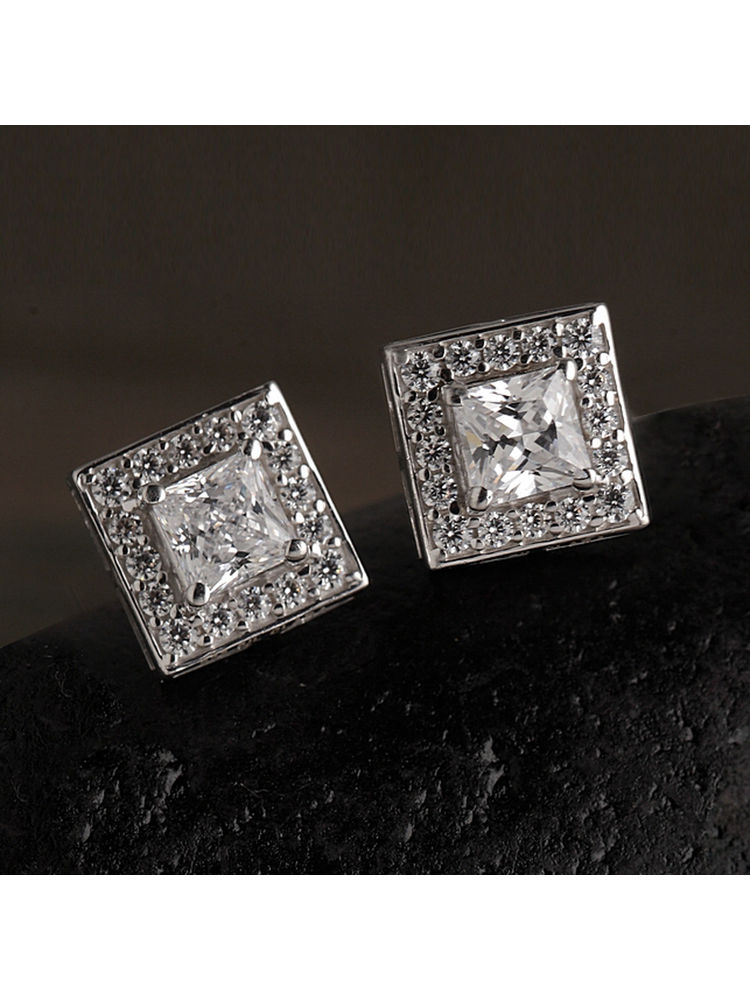 CLARA 925 Sterling Silver Swiss Zirconia Princess Earring With Screw Back Gift-picture-13