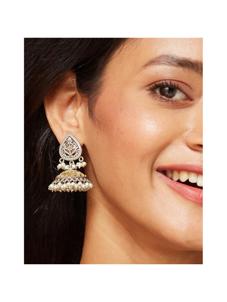 fabindia fashion Fabindia Metal Jhumka Earrings White-picture-48