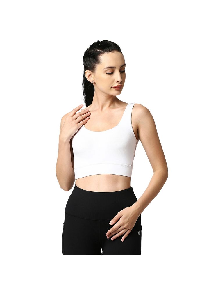SOIE Medium Impact Non Padded Non Wired Long Line Sports Bra-White-image-42