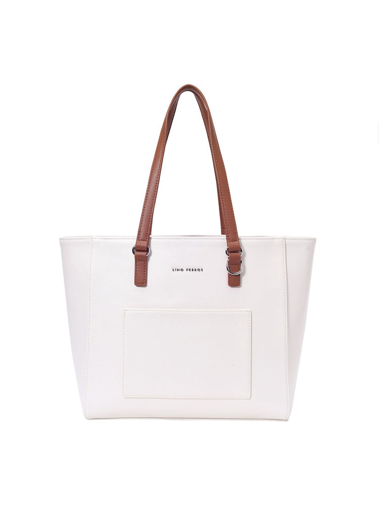 Lino Perros White Colour-Blocked Commuter Tote Bag-picture-1