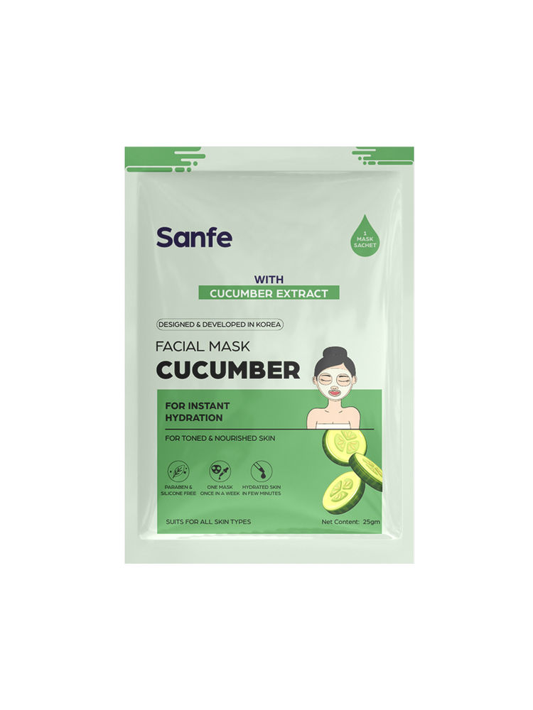 Sanfe Instant Hydration Cucumber Facial Mask | 100% fruit extracts, Korean Mask | 1pc, 25gm-image-14