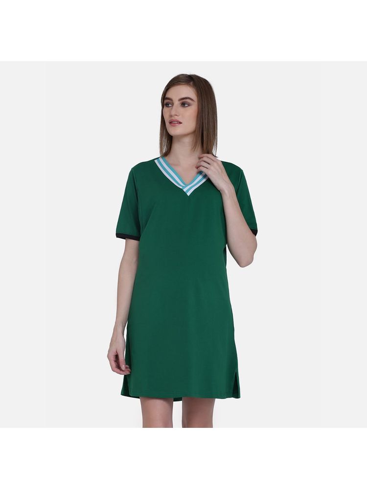 Mamma Presto Solid Colour Feeding Nightwear Dress - Green-picture-13